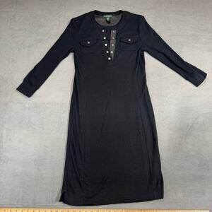 Lauren Ralph Lauren Womens Snap Front Faux Leather Shirt‎ Dress Black L-Sleeve S